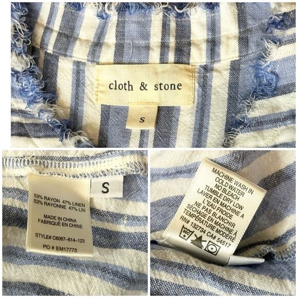 Anthropology Cloth & Stone Blue & White Stripe Frayed Hem Denim Dress SZ S $139 - Picture 15 of 16
